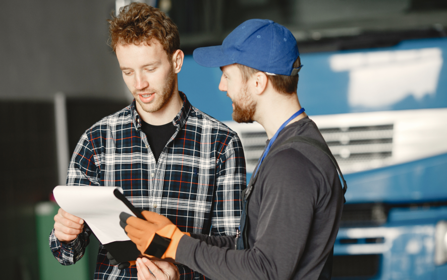 Workers reviewing documents